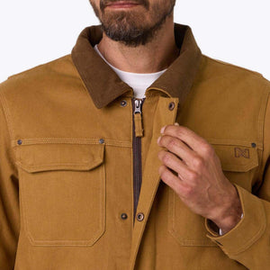 Mobile Warming brown canvas work jacket with corduroy collar and front chest pockets