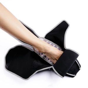 HealthyLine amethyst gemstone wrap being placed around a human foot
