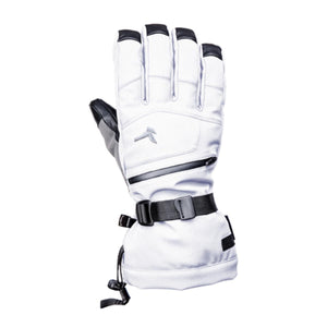 Kombi white ski glove with black strap and zipper pocket
