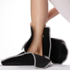 HealthyLine black ankle wrap being applied to a foot