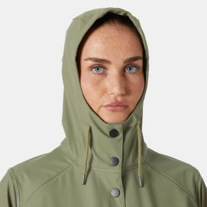 Helly Hansen olive green hooded rain jacket with snap button closure