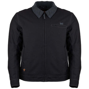 Mobile Warming black zip up jacket with corduroy collar and chest pocket
