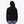 Back view of a woman wearing a black Mobile Warming fleece jacket with blue jeans