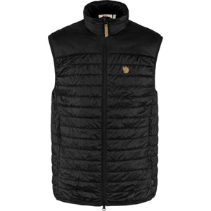 FjallRaven black quilted vest with front zipper and logo patch