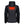 Back view of black hooded jacket with glowing red heating element graphic on upper back