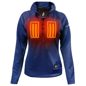 ActionHeat womens blue quarter zip heated pullover with glowing chest heating elements