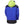 Back view of a blue and black Helly Hansen jacket with a lime green hood and HH logo