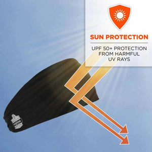 Ergodyne black headband with UPF 50 plus sun protection graphic