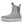 Grey Kamik ankle rain boot with white rubber sole and pull tabs