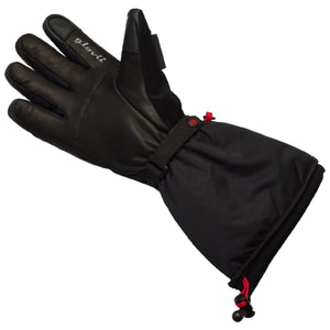 Glovii black heated glove with adjustable wrist strap and drawstring cuff
