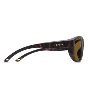 Side view of Smith Optics sunglasses with tortoise shell frame and brown lenses