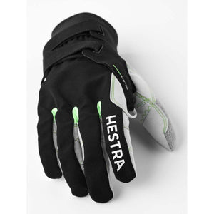 Hestra black and grey ski glove with green accents