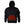 Mobile Warming black hooded sweatshirt with glowing red heating element graphic on front pocket