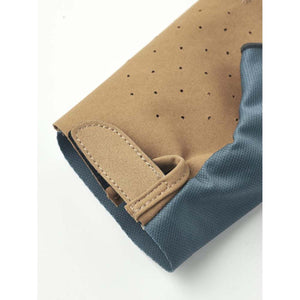 Hestra tan perforated leather glove cuff with blue mesh fabric