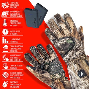 ActionHeat camouflage heated gloves with power banks and feature list