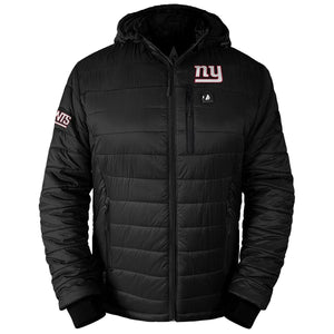 ActionHeat black hooded puffer jacket with New York Giants logo
