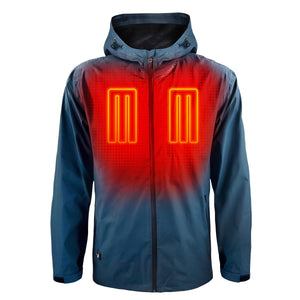 ActionHeat blue hooded jacket with highlighted red heating zones on the chest
