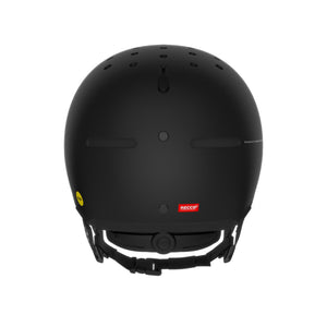 Back view of a black POC ski helmet with Mips and Recco branding