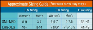 Due North footwear size chart comparing US UK and Euro sizing for small medium and large extra large sizes