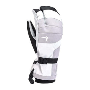 Kombi white and grey three finger ski mitten with black wrist strap