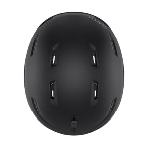 Top view of a matte black Smith ski helmet with ventilation ports