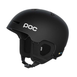 Matte black POC ski and snowboard helmet with ear pads and chin strap