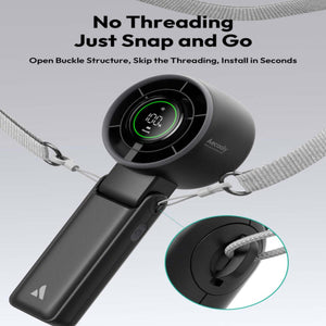 Aecooly portable fan with a snap buckle lanyard attachment mechanism