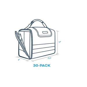 Kanga Coolers 30-pack cooler bag line drawing with dimensions 13.5 inches by 8 inches by 10 inches