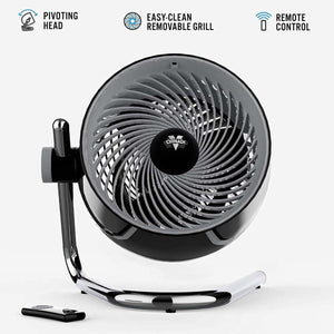 Vornado air circulator fan with pivoting head, removable grill, and remote control