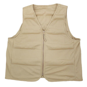 Beige quilted cooling vest with a front zipper closure