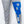 Polar Products blue cold therapy knee wrap secured with velcro straps on a person wearing grey sweatpants
