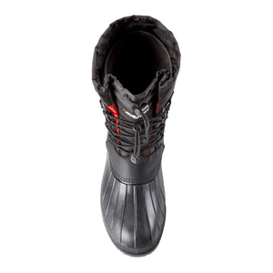 Top view of a black Baffin winter boot with a drawstring closure
