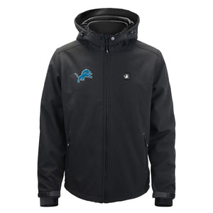 Black Detroit Lions softshell hooded jacket with team logo