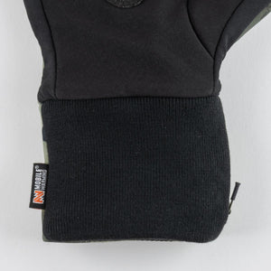 Mobile Warming glove cuff with black knit fabric and brand tag