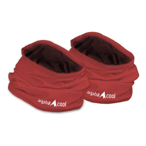 Two red AlphaCool neck gaiters