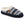 Acorn blue and grey patterned knit slipper with white fleece lining and navy suede trim