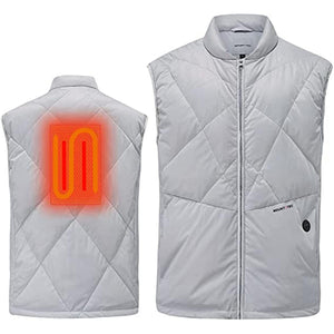 Mount Tec grey quilted heated vest showing front and back view with heating element graphic