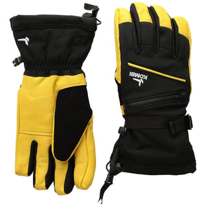 Kombi black and yellow winter gloves with zippered pocket and adjustable wrist strap
