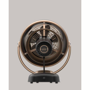 Back view of a Vornado VFAN vintage style metal air circulator fan in bronze and black