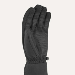 Black SealSkinz glove with textured grip pattern on palm and fingers