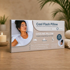 Cool Care Technologies Cool Flash Pillow product box on a wooden table