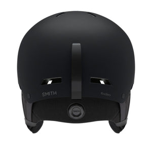 Back view of matte black Smith Optics Rodeo ski helmet with adjustable dial