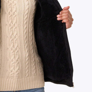 Mobile Warming jacket showing black faux fur lining