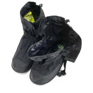 Pair of black Neos overshoes with adjustable straps and high cuffs