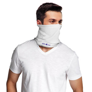 Man wearing a white AlphaCool neck gaiter