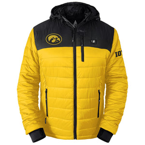 ActionHeat Iowa Hawkeyes yellow and black hooded puffer jacket with team logo