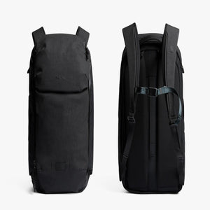 Front and back view of a black Bellroy backpack