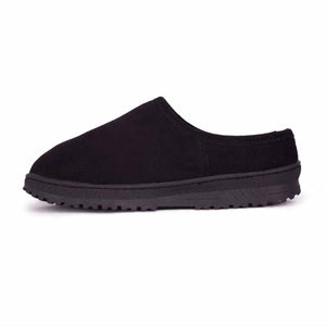 Cloud Nine Sheepskin black suede slip on slipper with a thick rubber sole