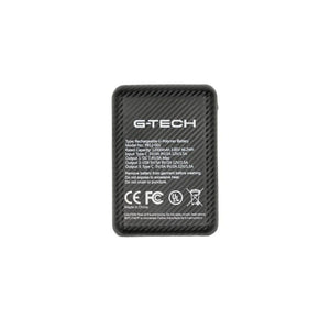 G-TECH rechargeable lithium polymer battery pack with technical specifications and safety markings