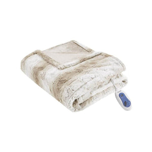 Beautyrest 100% Polyester Faux Tip Dye Long Fur Heated Throw - 50"W x 70"L
